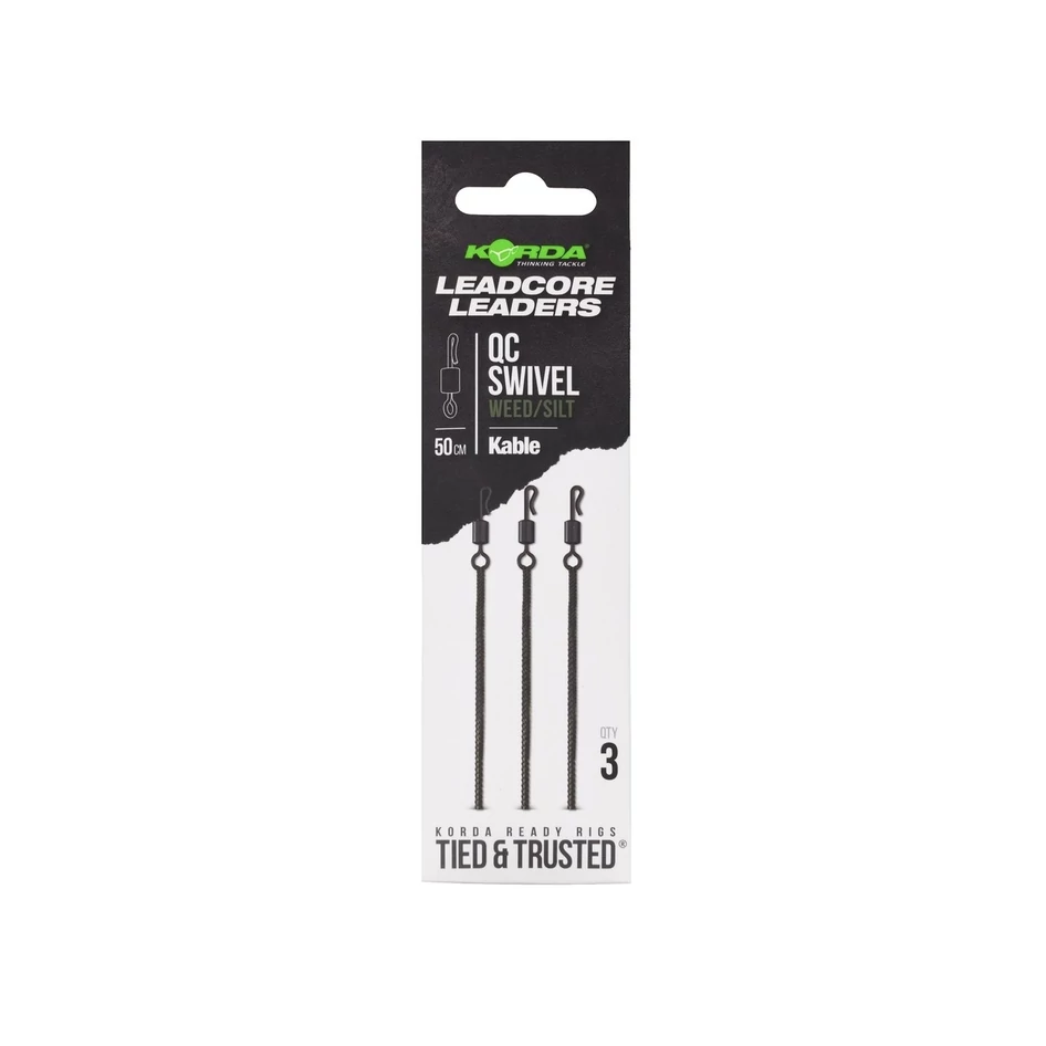 Korda Kable Leadcore Leader QC Swivel Weed 50cm előkötött leadcore