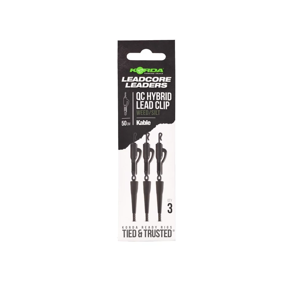 Korda Kable Leadcore Leader Hybrid Lead Clip QC Weed 50 cm készre kötött végszerelék 